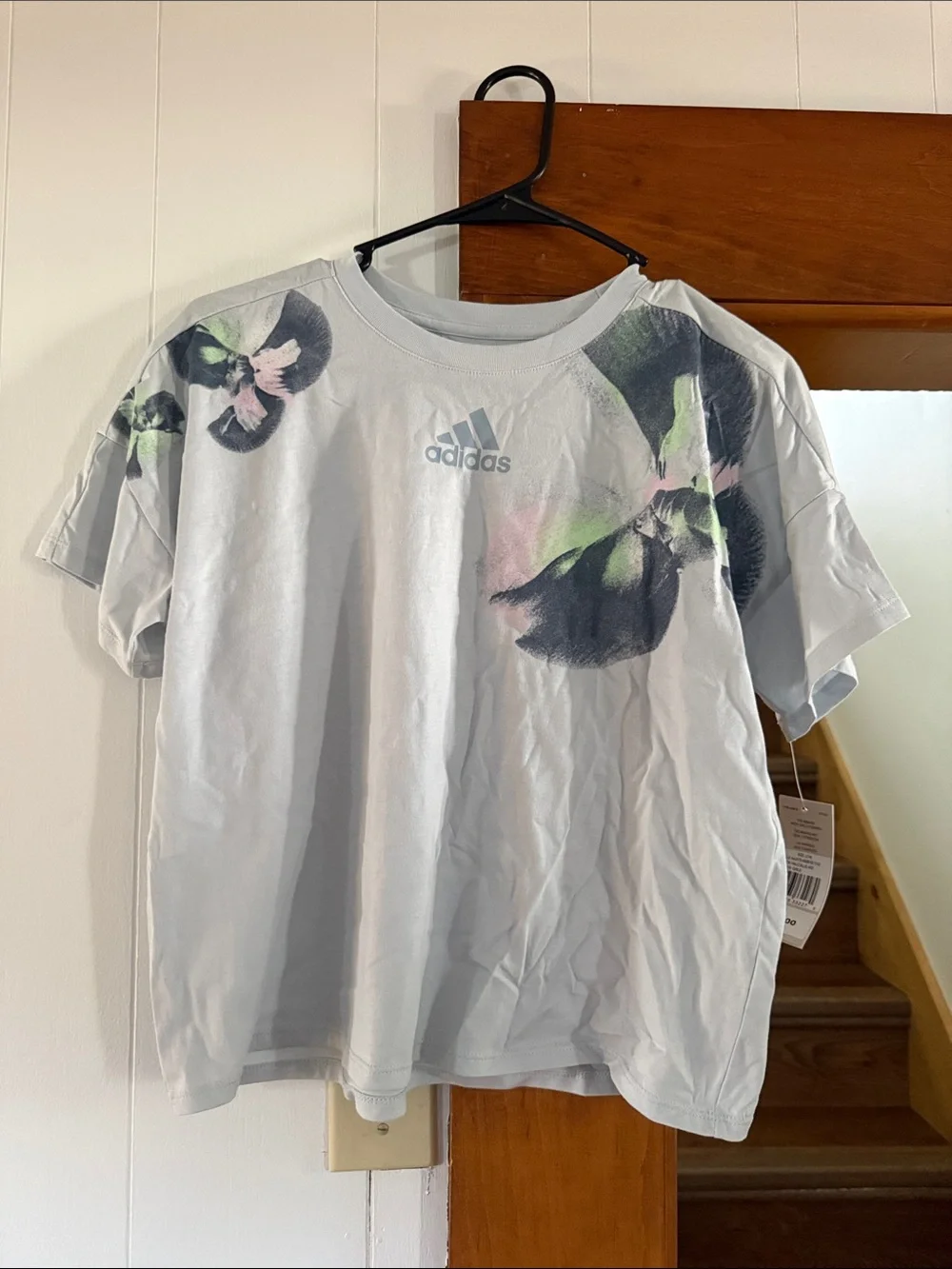 adidas Light Gray Floral Accent Short Sleeve Tee